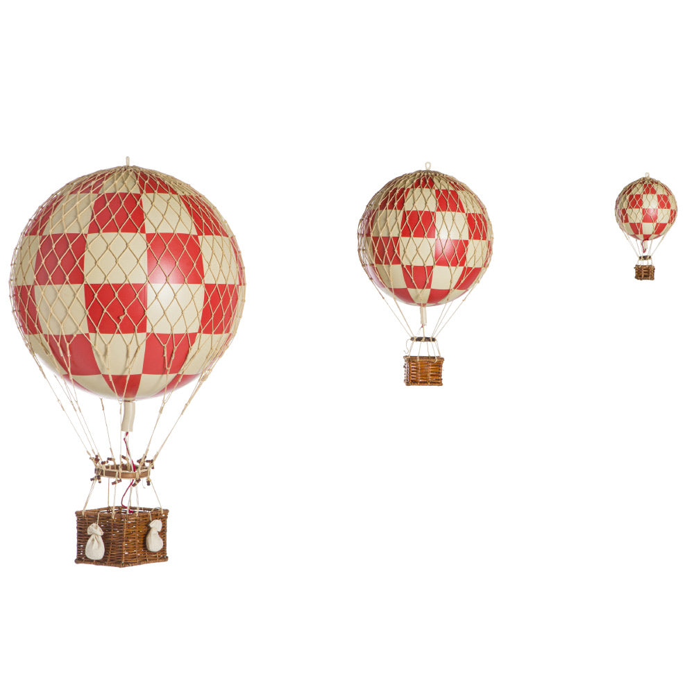 Vintage stílusú, függeszthető, piros-bézs színű dekorációs hőlégballon díszdobozban