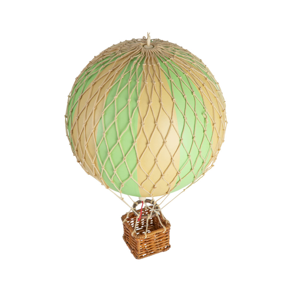 Vintage stílusú, függeszthető kialakítású, zöld-bézs színű dekorációs hőlégballon