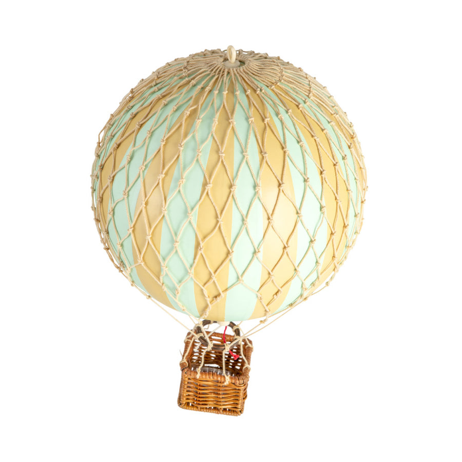 Vintage stílusú, függeszthető kialakítású, mentazöld-bézs színű dekorációs hőlégballon