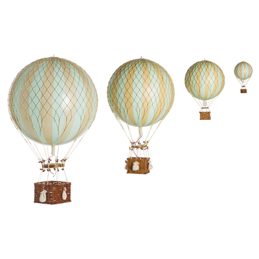 Vintage stílusú, függeszthető kialakítású, mentazöld-bézs színű dekorációs hőlégballon