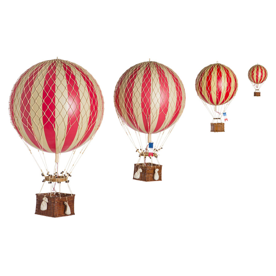 Vintage stílusú, függeszthető, piros-bézs színű dekorációs hőlégballon díszdobozban