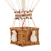 Vintage stílusú, nagy méretű, függeszthető, piros-bézs színű dekorációs hőlégballon díszdobozban