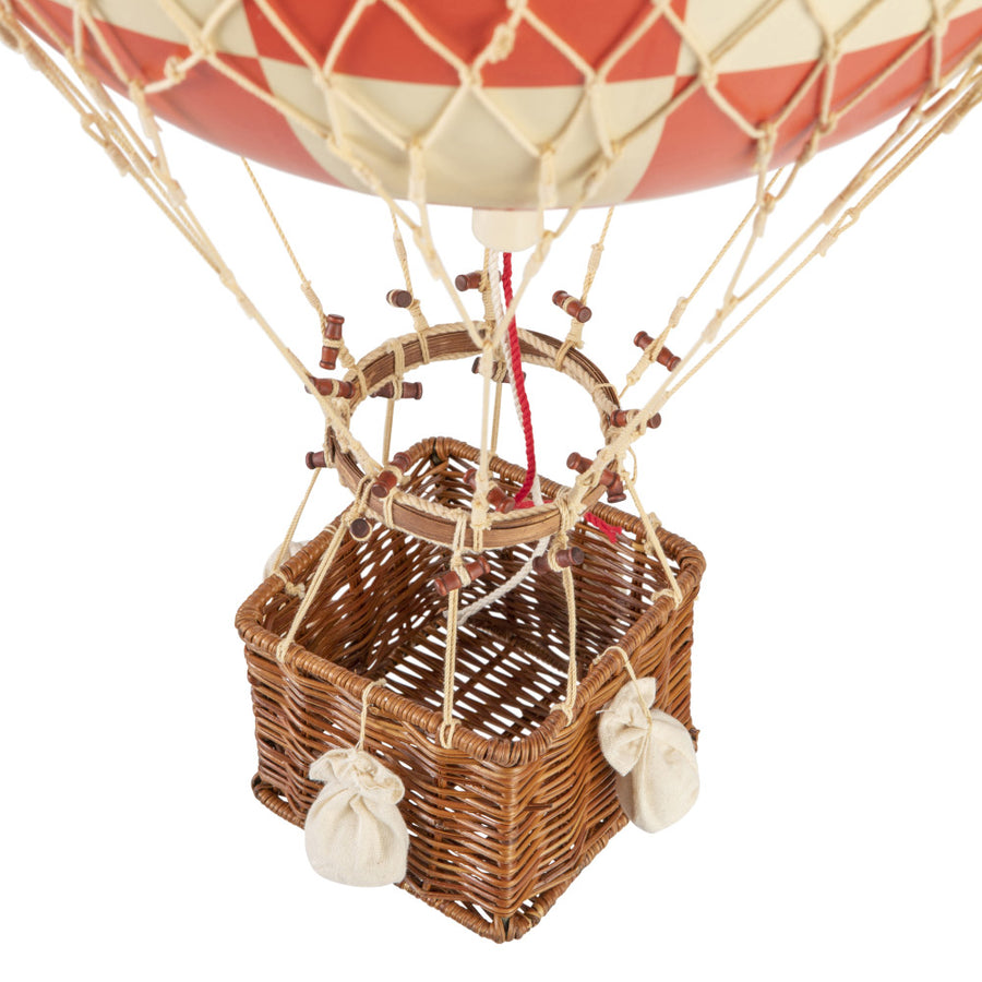 Vintage stílusú, nagy méretű, függeszthető, piros-bézs színű dekorációs hőlégballon díszdobozban