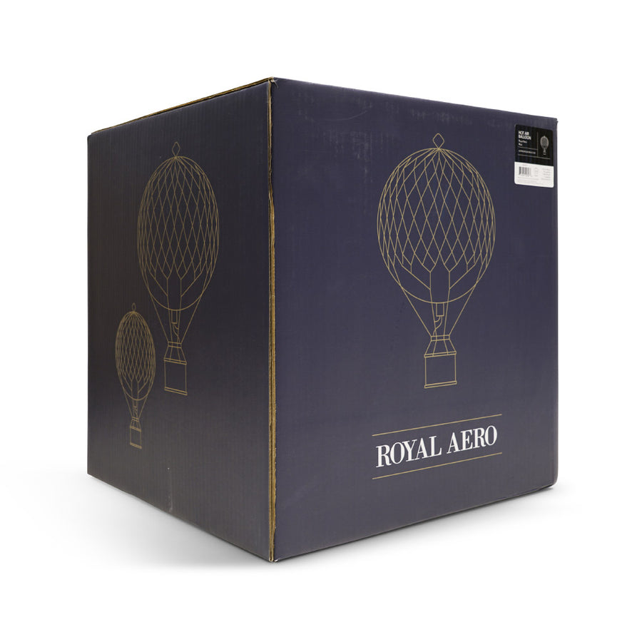 Vintage stílusú, nagy méretű, függeszthető, piros-bézs színű dekorációs hőlégballon díszdobozban