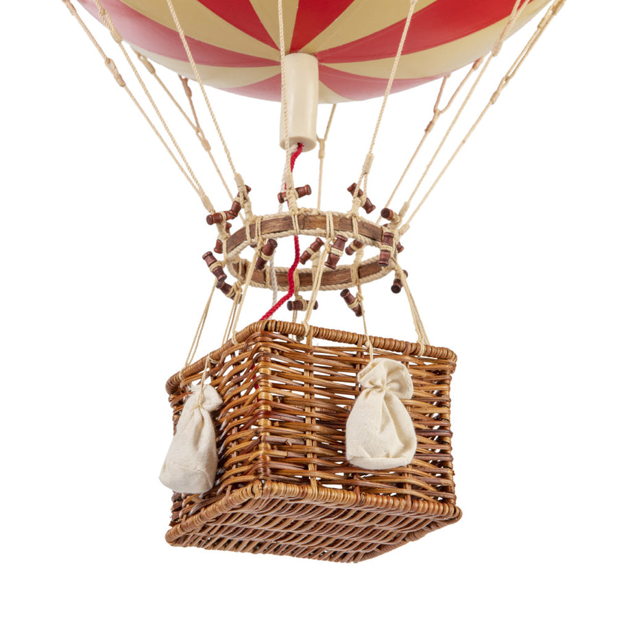 Vintage stílusú, nagy méretű, függeszthető, piros-bézs színű dekorációs hőlégballon díszdobozban