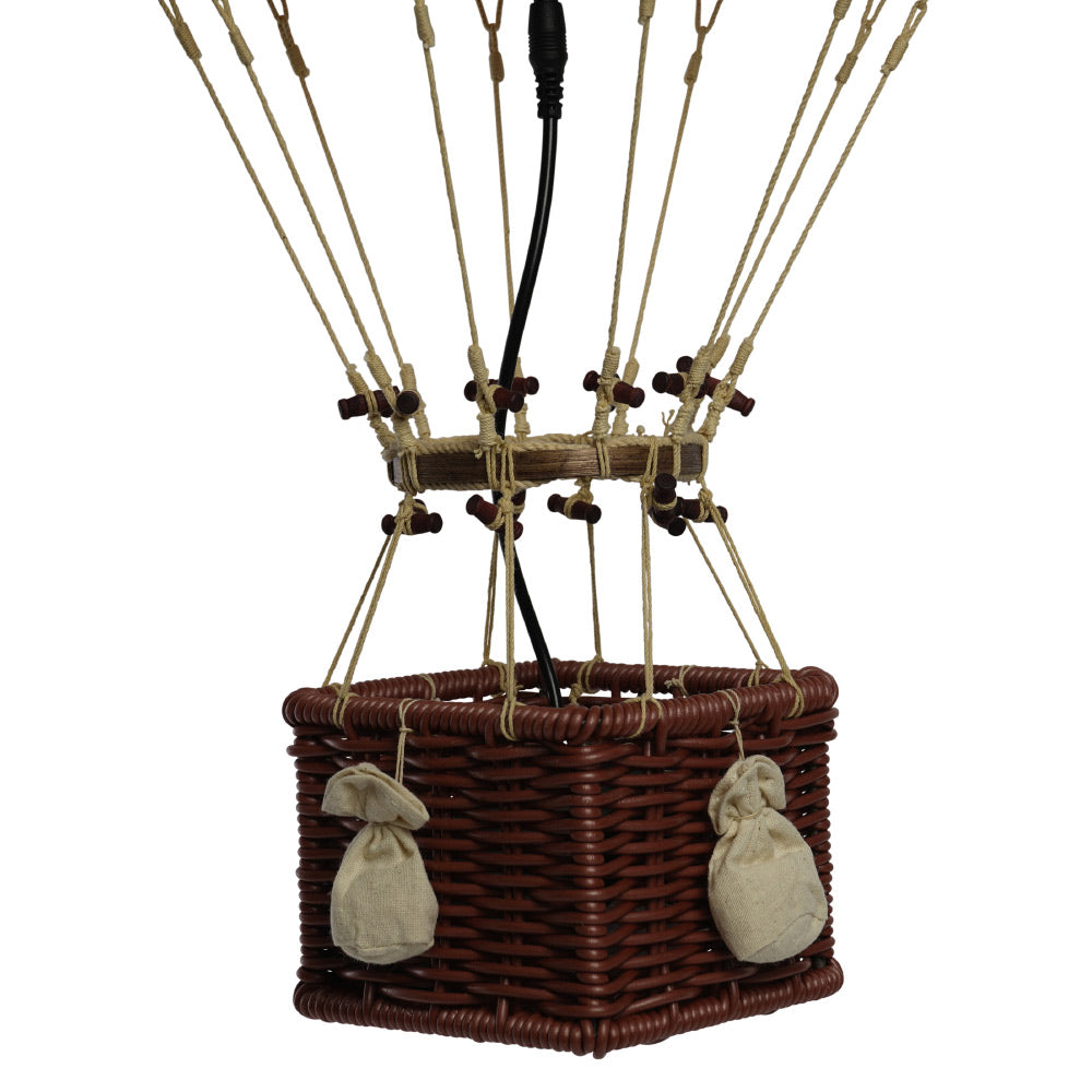 Vintage stílusú, nagy, függeszthető, piros-bézs színű dekorációs hőlégballon LED világítással