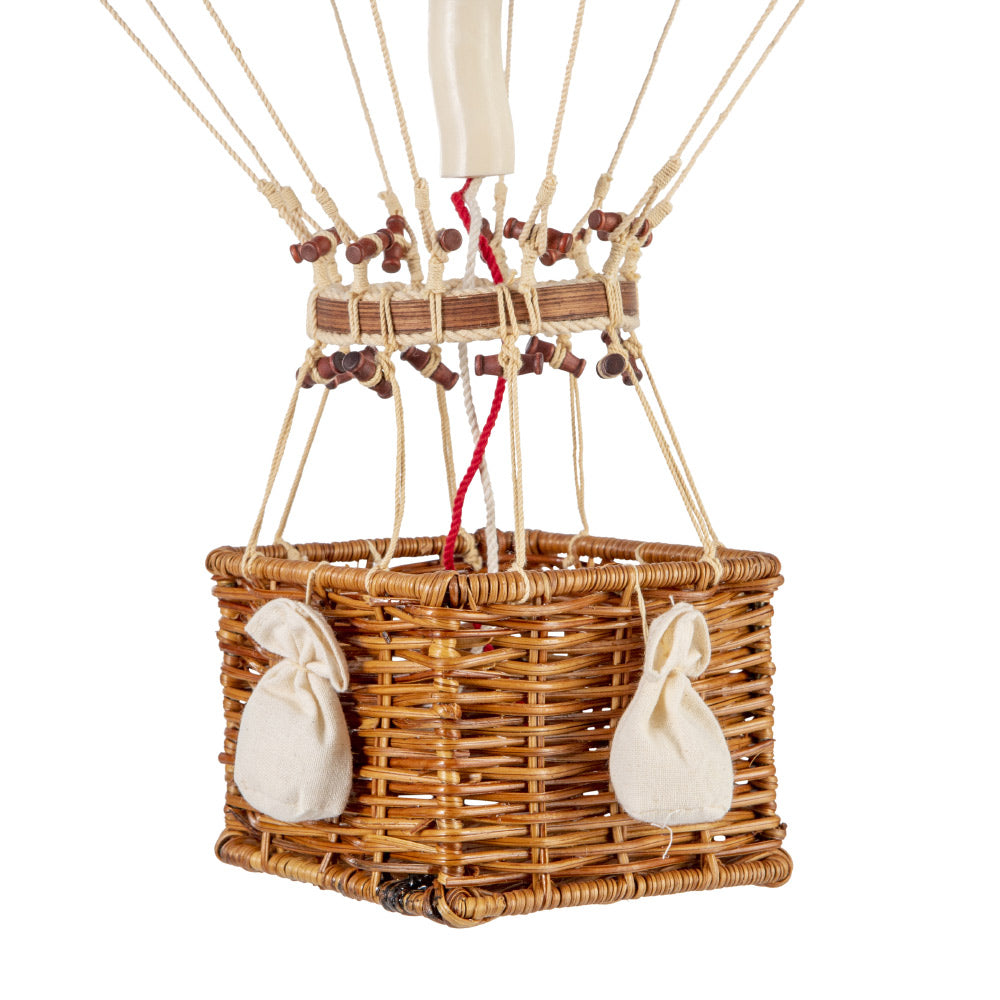 Vintage stílusú, nagy méretű, függeszthető, piros-bézs színű dekorációs hőlégballon díszdobozban