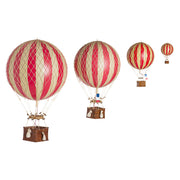 Vintage stílusú, nagy méretű, függeszthető, piros-bézs színű dekorációs hőlégballon díszdobozban