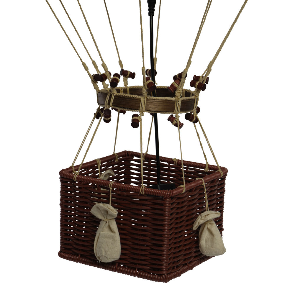 Vintage stílusú, óriás, függeszthető, piros-bézs színű dekorációs hőlégballon LED világítással