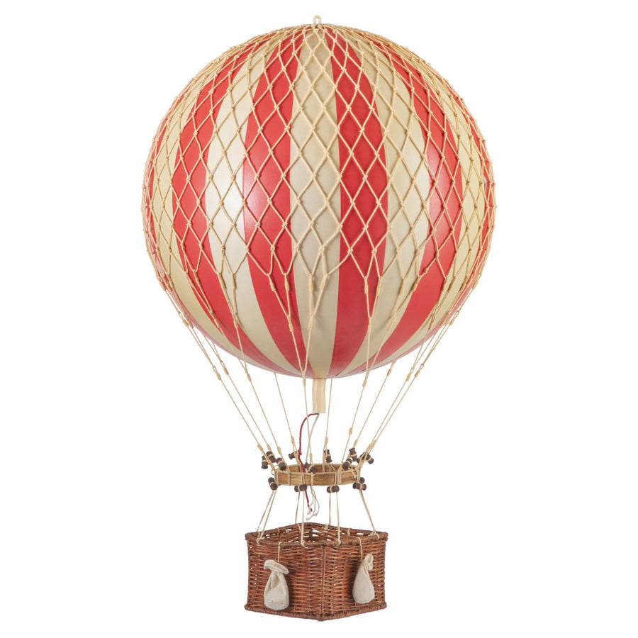 Vintage stílusú,függeszthető kialakítású, piros-bézs színű dekorációs hőlégballon