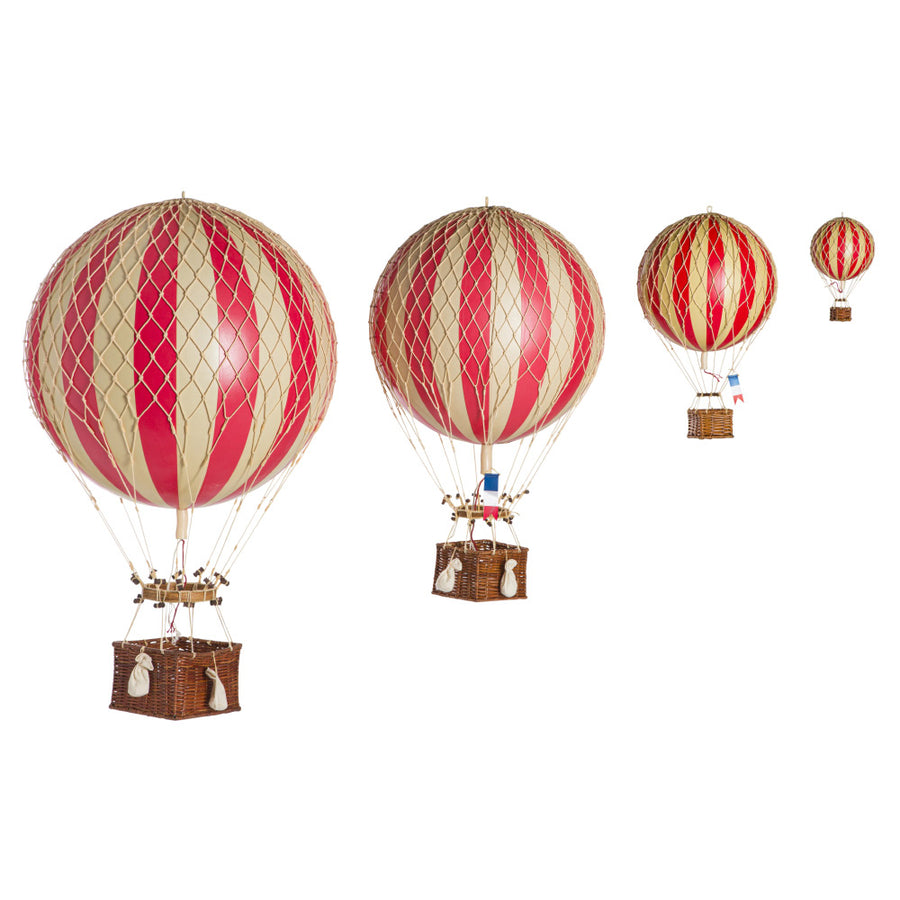 Vintage stílusú,függeszthető kialakítású, piros-bézs színű dekorációs hőlégballon