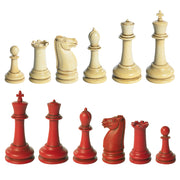 32 darabos, vintage stílusú, műanyagból készült, vörös és elefántcsontszínű, Staunton sakkfigura készlet replika.