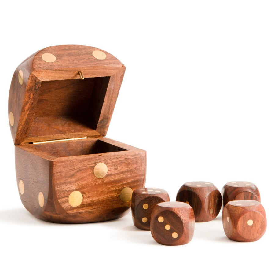 5 darabos, vintage stílusú, natúr színű, dobókocka szett, dobókocka alakú dobozban