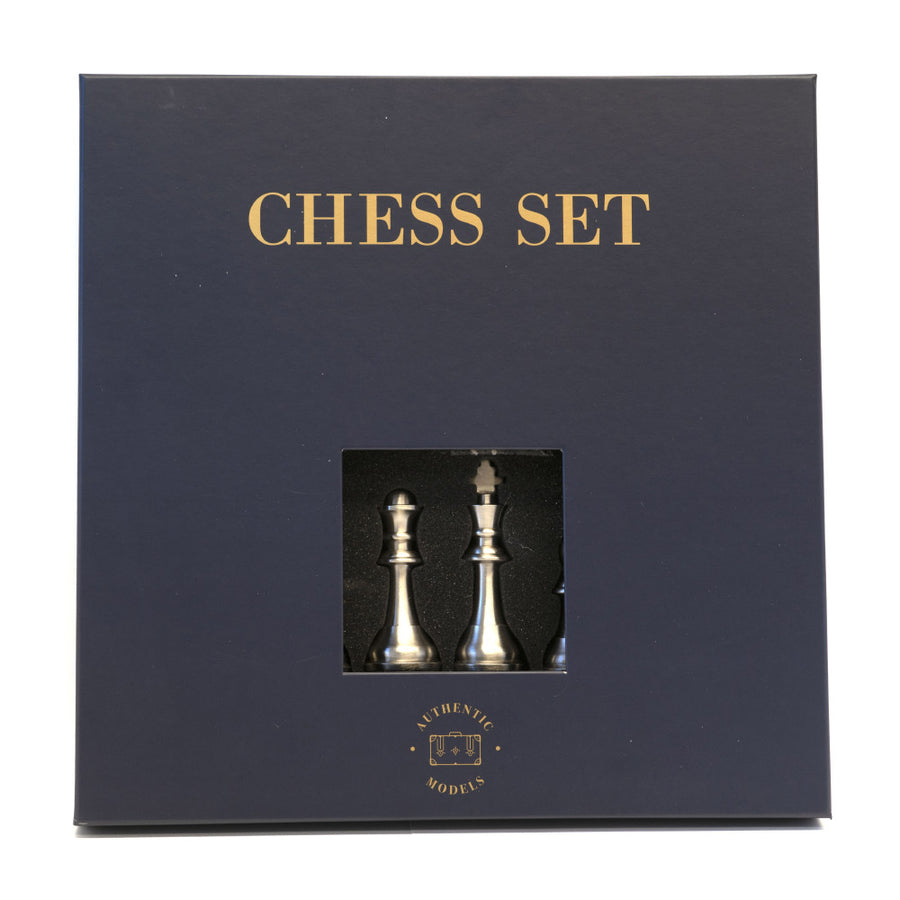 32 darabos, vintage stílusú, fémből készült, sakkfigura készlet