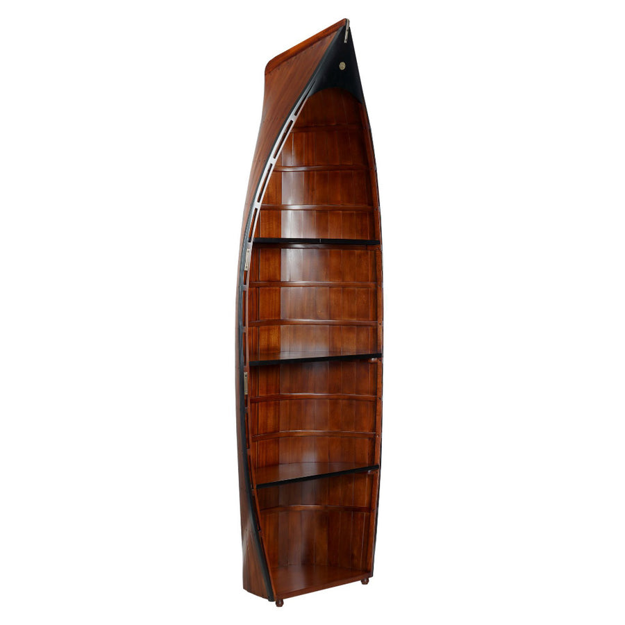 Vintage stílusú, fényes fekete és mézszínű lakkal kezelt, csónak formájú polc