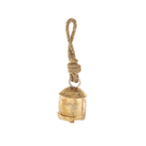 Antik aranyszínű fém karácsonyi harang 21 cm – oldalnézet, jutazsinóros akasztóval