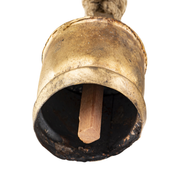 Antik aranyszínű fém karácsonyi harang alsó nézet, fa harangnyelvvel