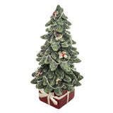 Részletfotó – műgyanta fenyő ágak, bogyódíszek és hóhatás