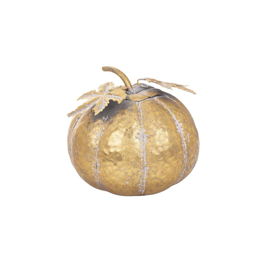 Arany színű, kalapált hatású, fémből készült dekor dísztök 20 cm átmérővel, a Pumpkin kollekcióból – teljes termékfotó