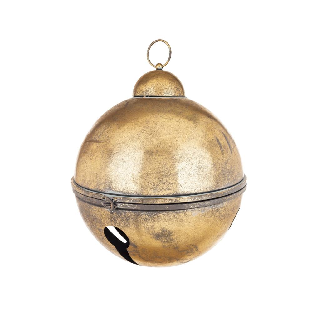 Antikolt sárgarézszínű nagy méretű fém karácsonyi csengő – 41 cm átmérővel
