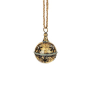 Vintage stílusú, patinás felületű karácsonyi csengő jutazsinóros akasztóval – front.