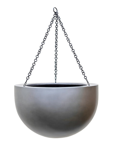 BAQ Gradient függeszthető gömb kaspó Matt Grey színben, fekete lánccal, nagy méretben.