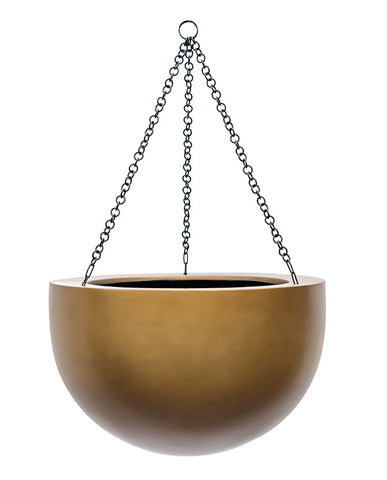 BAQ Gradient függeszthető gömb kaspó Matt Honey színben, fekete lánccal, nagy méretben.
