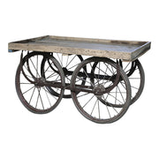 vintage vásári kocsi asztal mangófából és fémből