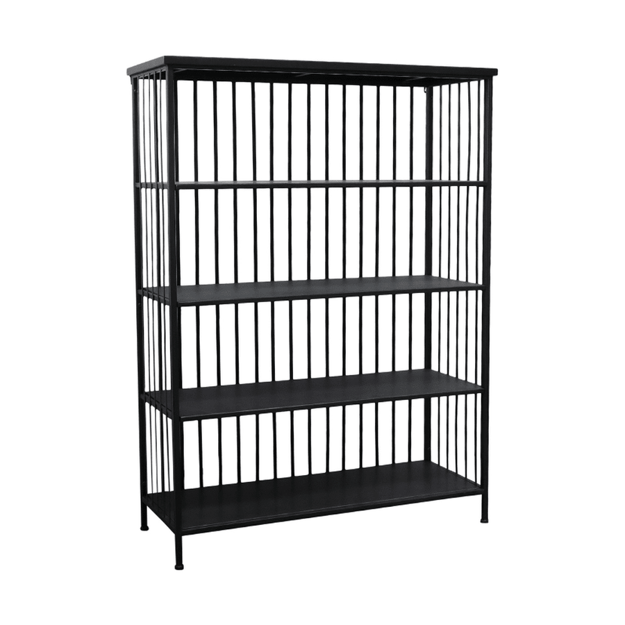 Modern ipair stílusú, 4 darab polccal felszerelt, fekete színű fém állvány.