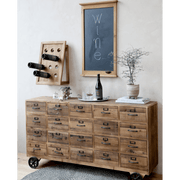 Loft stílusú, jegenyefenyőfából és fémből készült, 20 fiókos komód