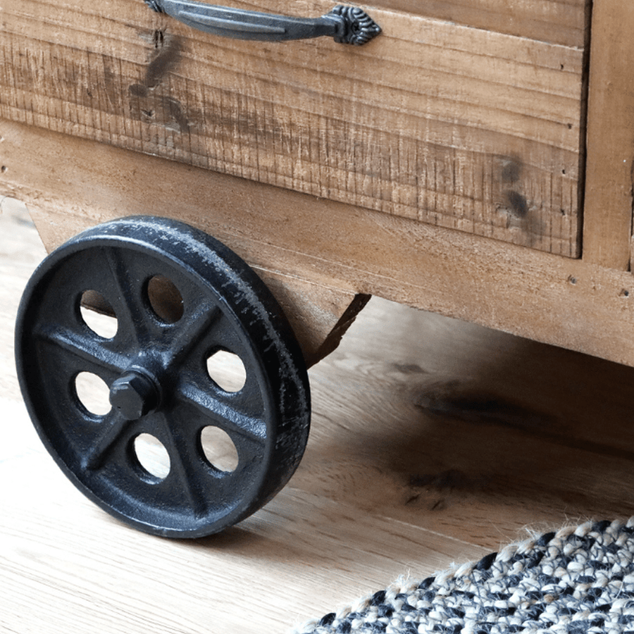 Loft stílusú, jegenyefenyőfából és fémből készült, 20 fiókos komód