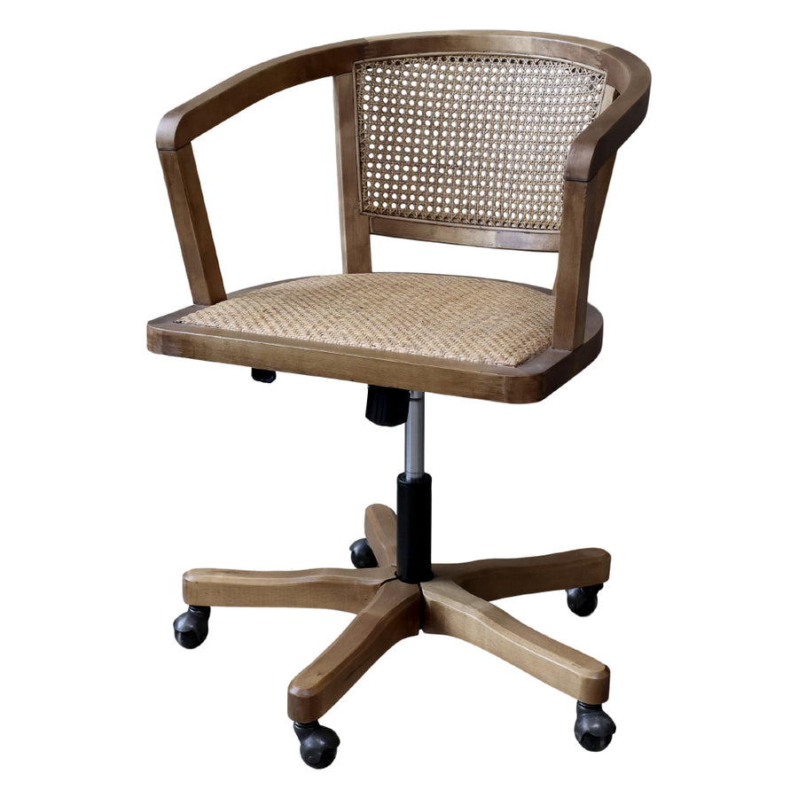 Nyírfából és rattanból készült, vintage stílusú, natúr irodai forgószék.