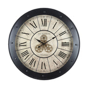 Vintage stílusú, antikolt krémszínű falióra fekete kerettel