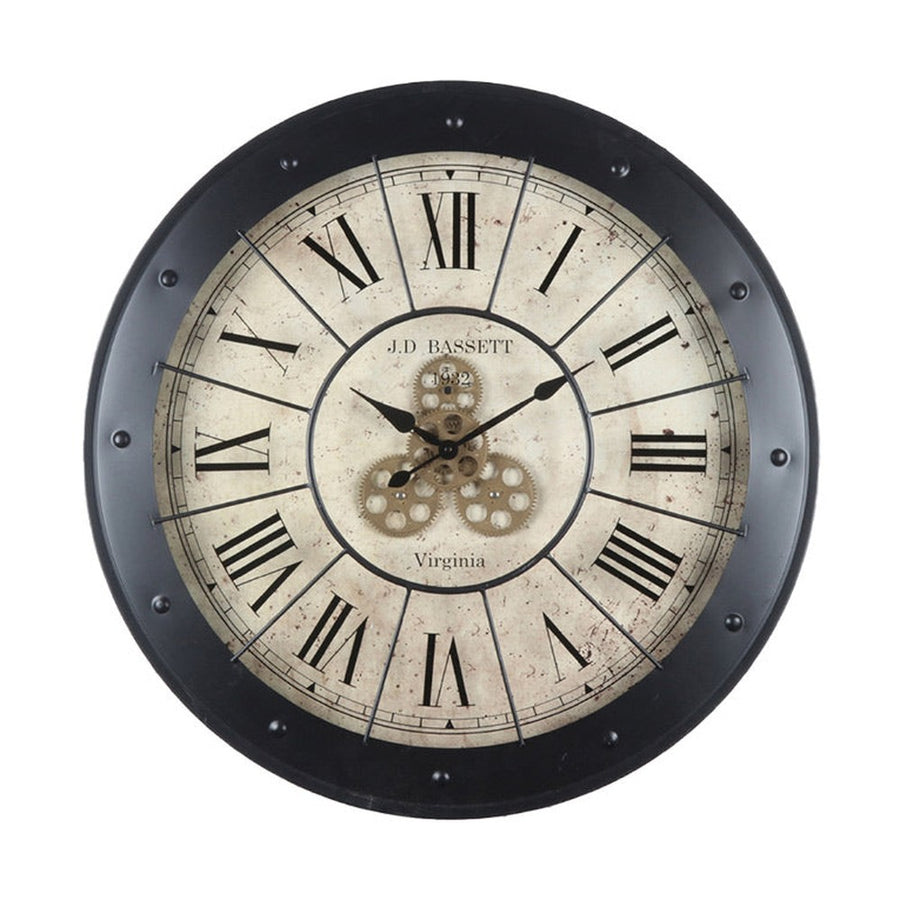 Vintage stílusú, antikolt krémszínű falióra fekete kerettel