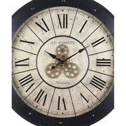 Vintage stílusú, antikolt krémszínű falióra fekete kerettel