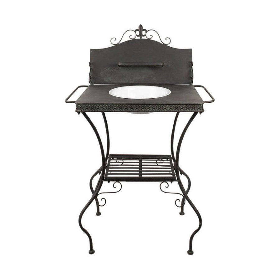 Vintage stílusú, antikolt sötétbarna színű, fém mosdóállvány lavorral