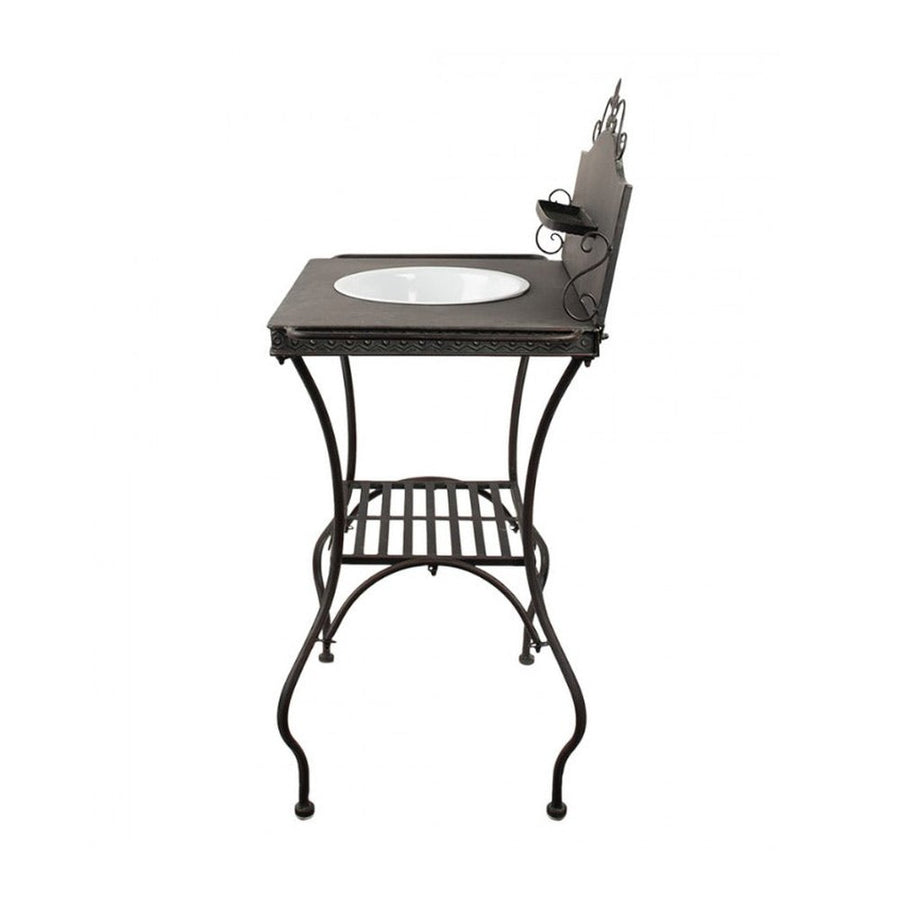 Vintage stílusú, antikolt sötétbarna színű, fém mosdóállvány lavorral