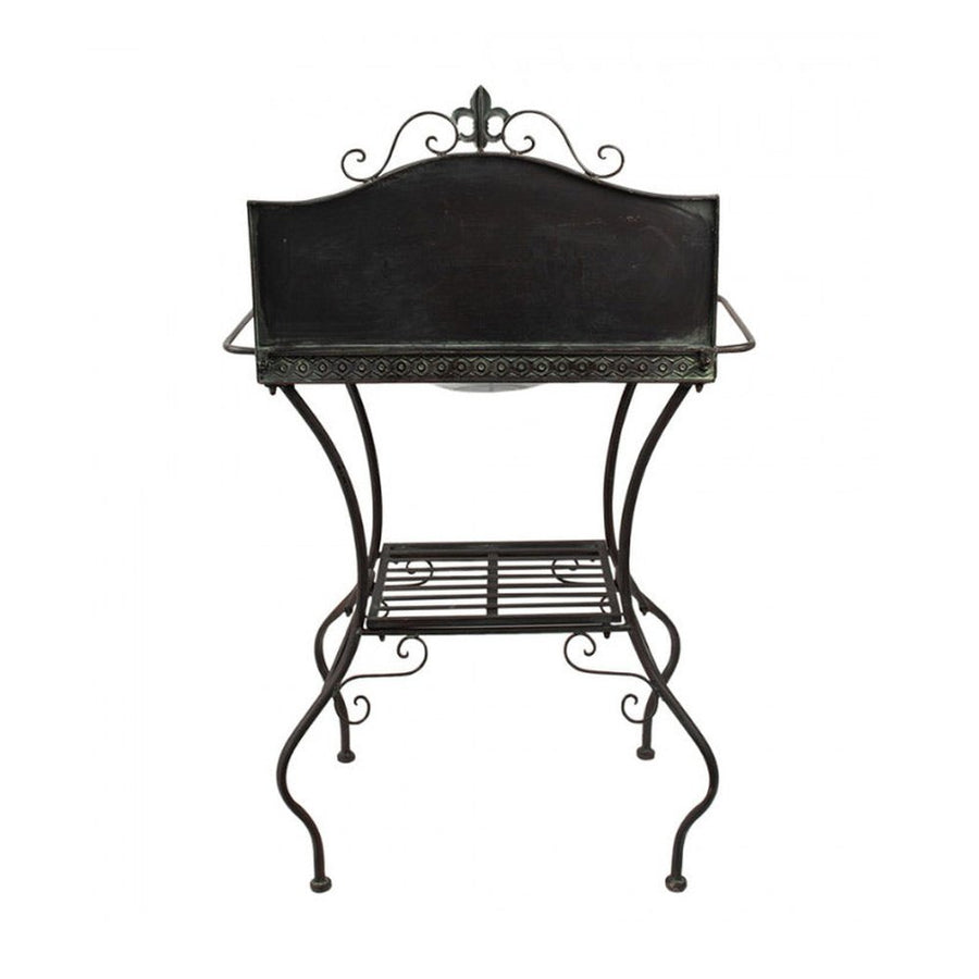 Vintage stílusú, antikolt sötétbarna színű, fém mosdóállvány lavorral