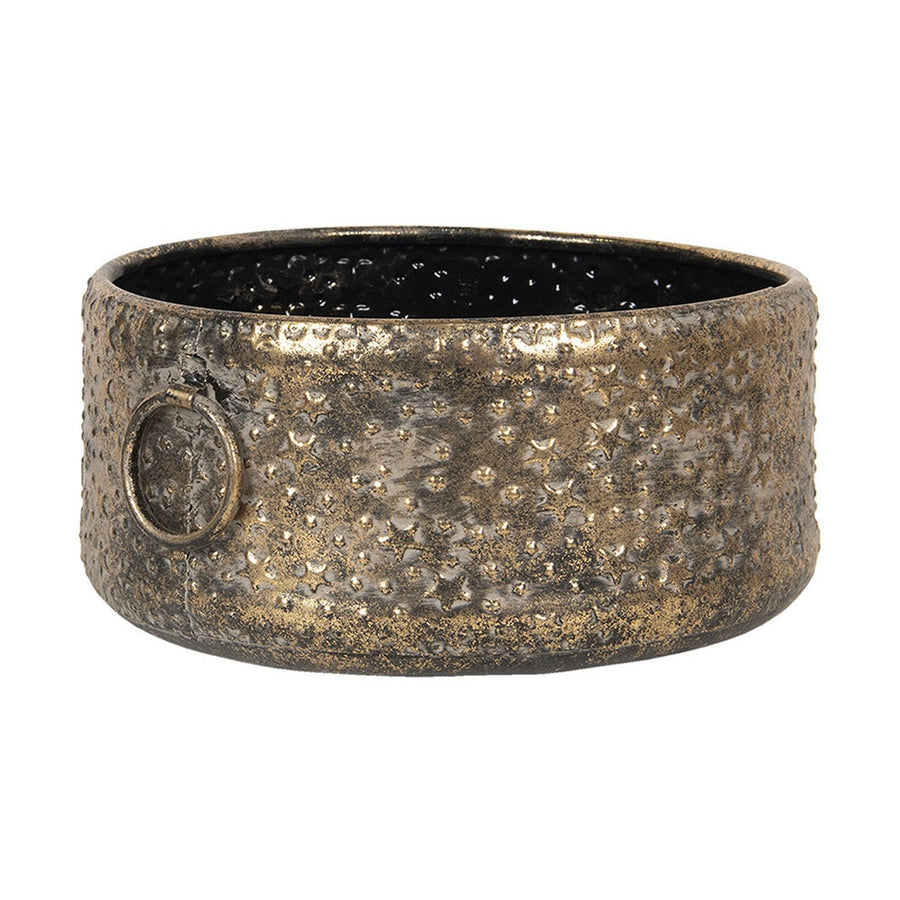 Kortárs stílusú, dombormintás felületű, antikolt aranyszínű, karácsonyi hangulatú fémkaspó