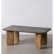 Kortárs stílusú, mangófából készült, natúr és sötétbarna színű dohányzóasztal.