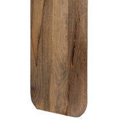 A kortárs stílusú, mangófából készült, natúr és sötétbarna színű étkezőasztal lábának részlete.