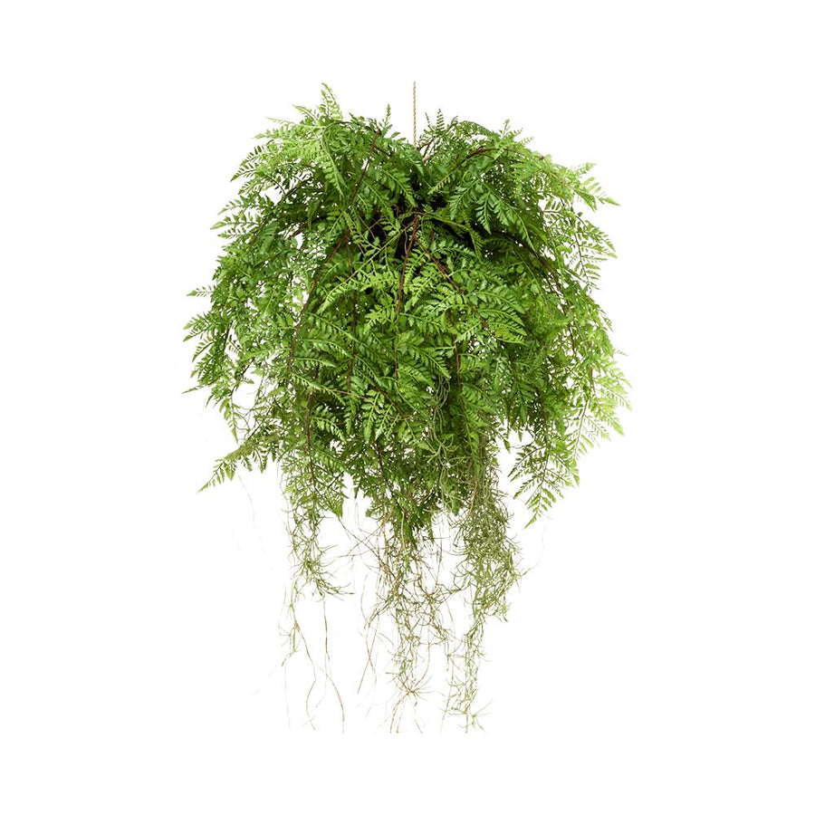 Élethű megjelenésű, 55 cm hosszú, függeszthető kialakítású, páfrány műnövény dekoráció