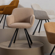 Kortárs stílusú, fekete fémvázas étkezőszék, bézs színű, kötött-hálós kárpittal