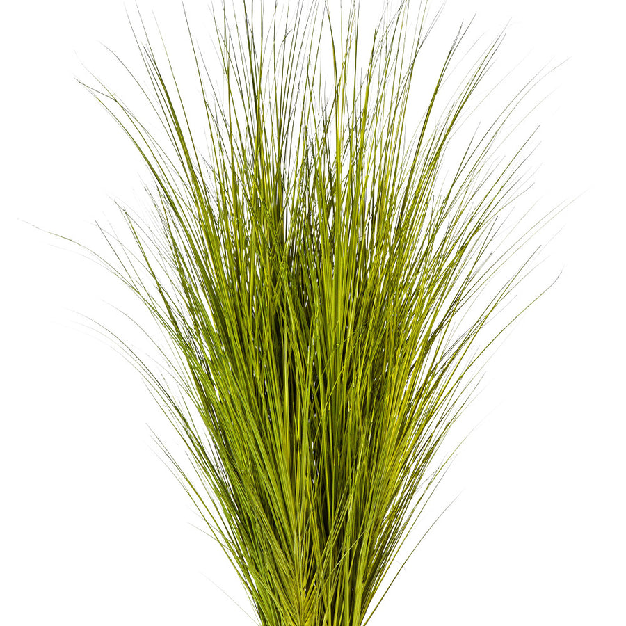 Zöld színű, mű japánfű bokor, fekete műanyag kaspóban