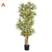 Élethű megjelenésű, tűzálló mű sárkányfa, fekete színű műanyag cserépben