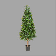 UV-álló, kúp alakú, mű babérfa fekete, műanyag cserépben.