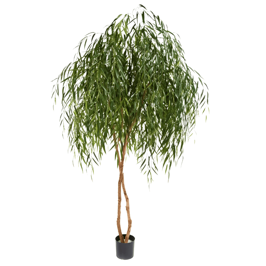 Élethű megjelenésű, mesterséges fűzfa, fekete színű, műanyag kaspóban