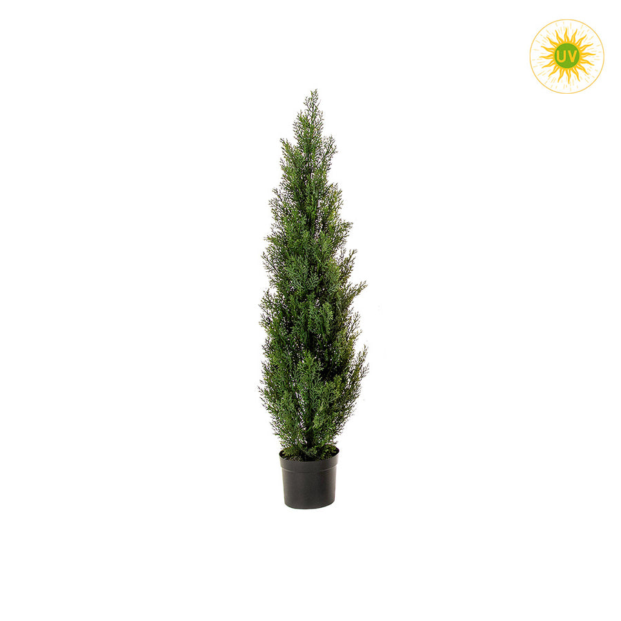 UV-álló, 120 cm magas, mű cédrus tuja műnövény fekete, műanyag cserépben