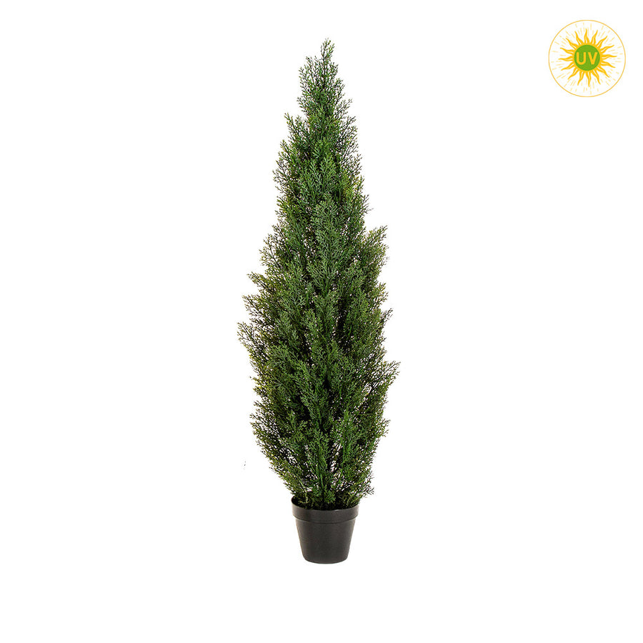 UV-álló, 150 cm magas, mű cédrus tuja műnövény fekete, műanyag cserépben