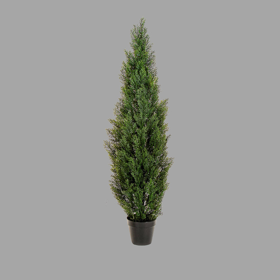 UV-álló, 150 cm magas, mű cédrus tuja műnövény fekete, műanyag cserépben